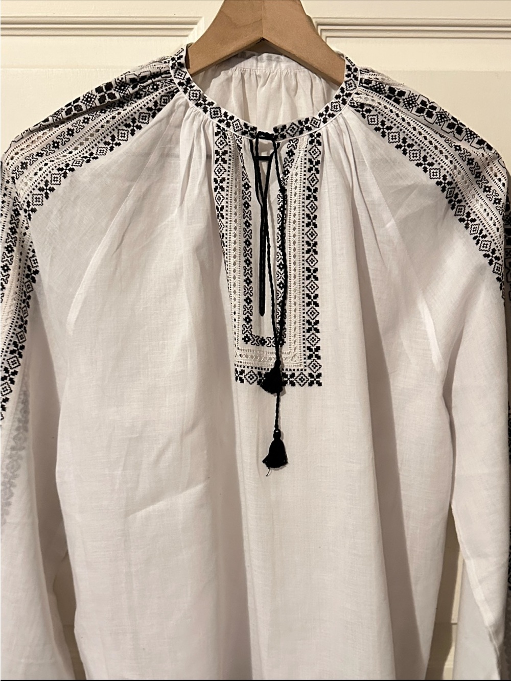 Ukraine | Top | Vintage White Top with Black Embroidered Peasant Blouse - Picture 10 of 11